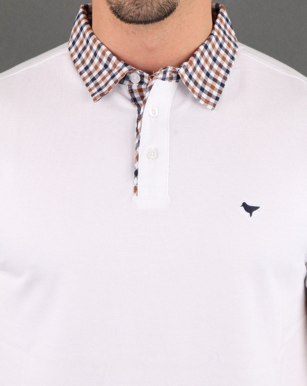 Weekend Offender Check Collared Polo Shirt White
