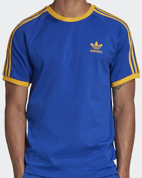 Adidas Originals 3 Stripes T Shirt Royal Blue/Golden Yellow
