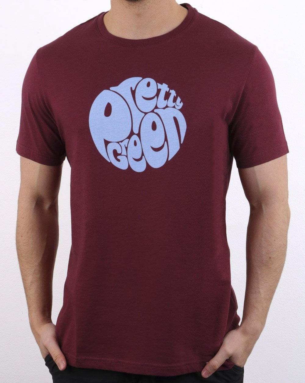 Pretty Green 80s Casual T-Shirt Claret/Sky Blue - exclusive