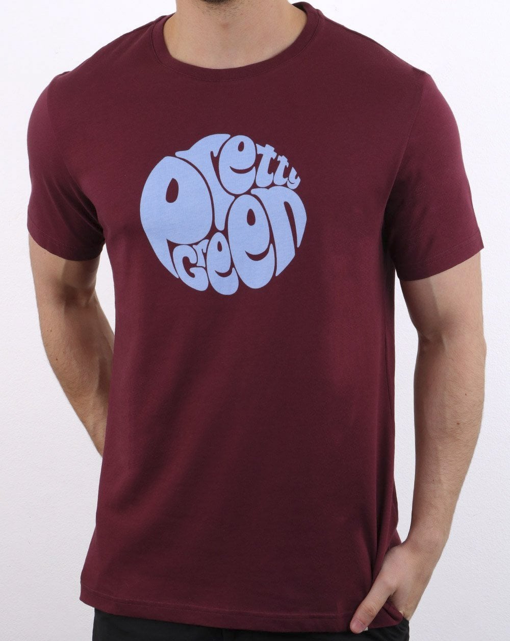 Pretty Green 80s Casual T-Shirt Claret/Sky Blue - exclusive