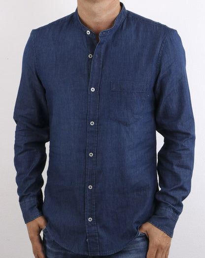 Benetton Grandad Collar Shirt Denim