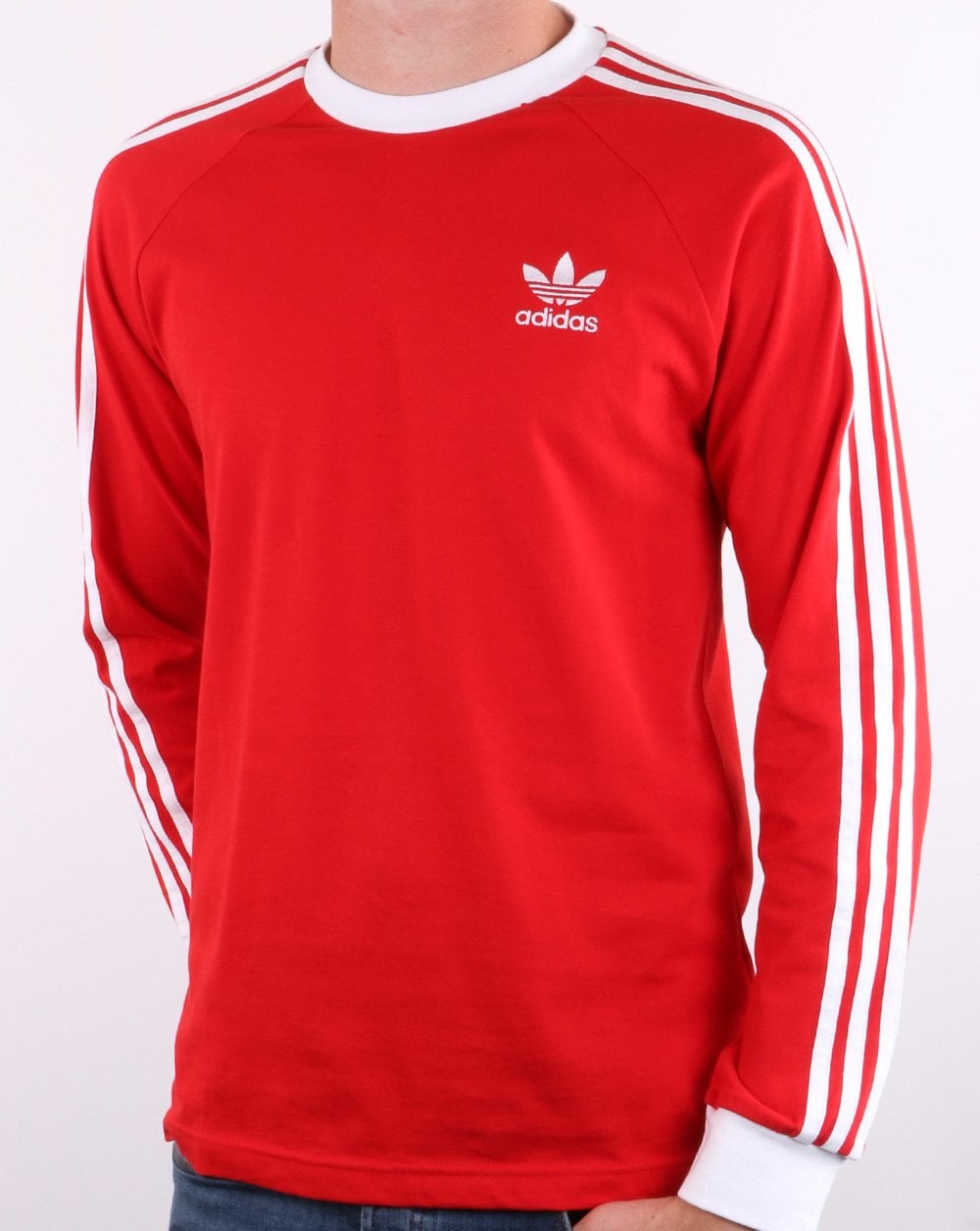 Adidas Originals 3 Stripes Long Sleeve Tee Scarlet Red