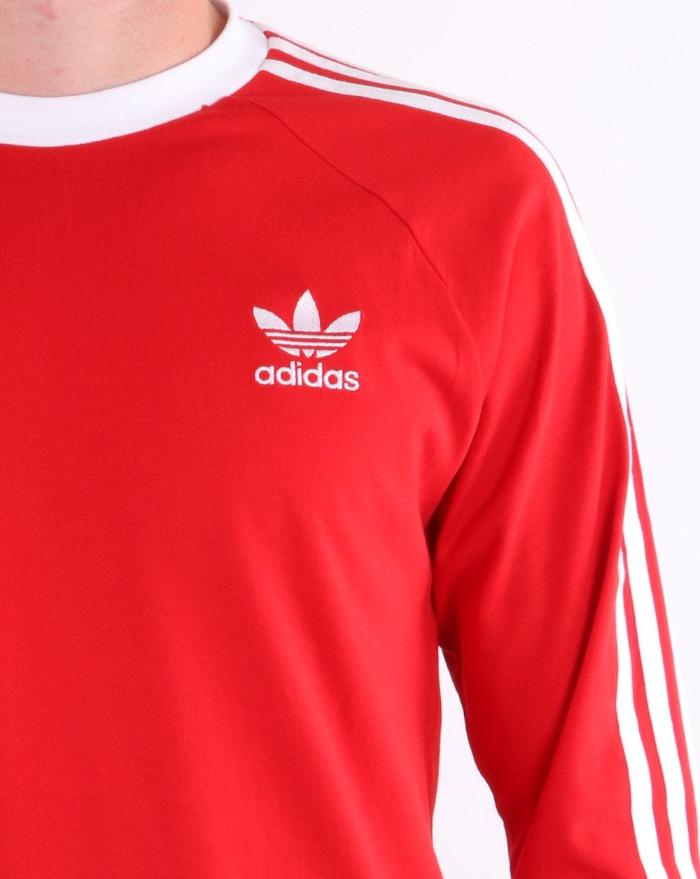 Adidas Originals 3 Stripes Long Sleeve Tee Scarlet Red