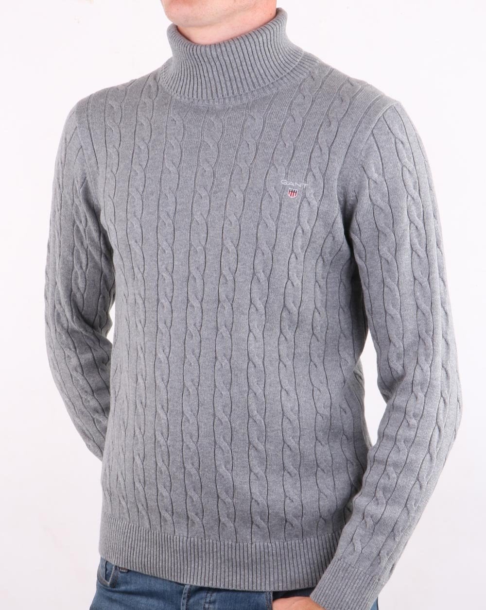 Gant Cable Knit Turtle Neck Grey Melange