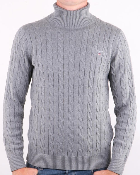 Gant Cable Knit Turtle Neck Grey Melange