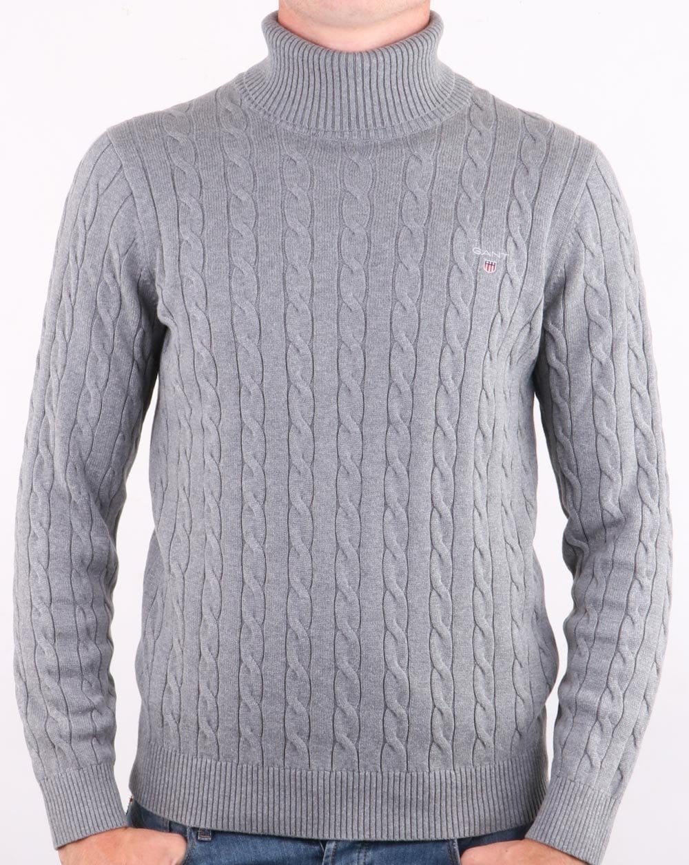 Gant Cable Knit Turtle Neck Grey Melange