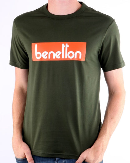 Benetton Box Logo T Shirt Military Green