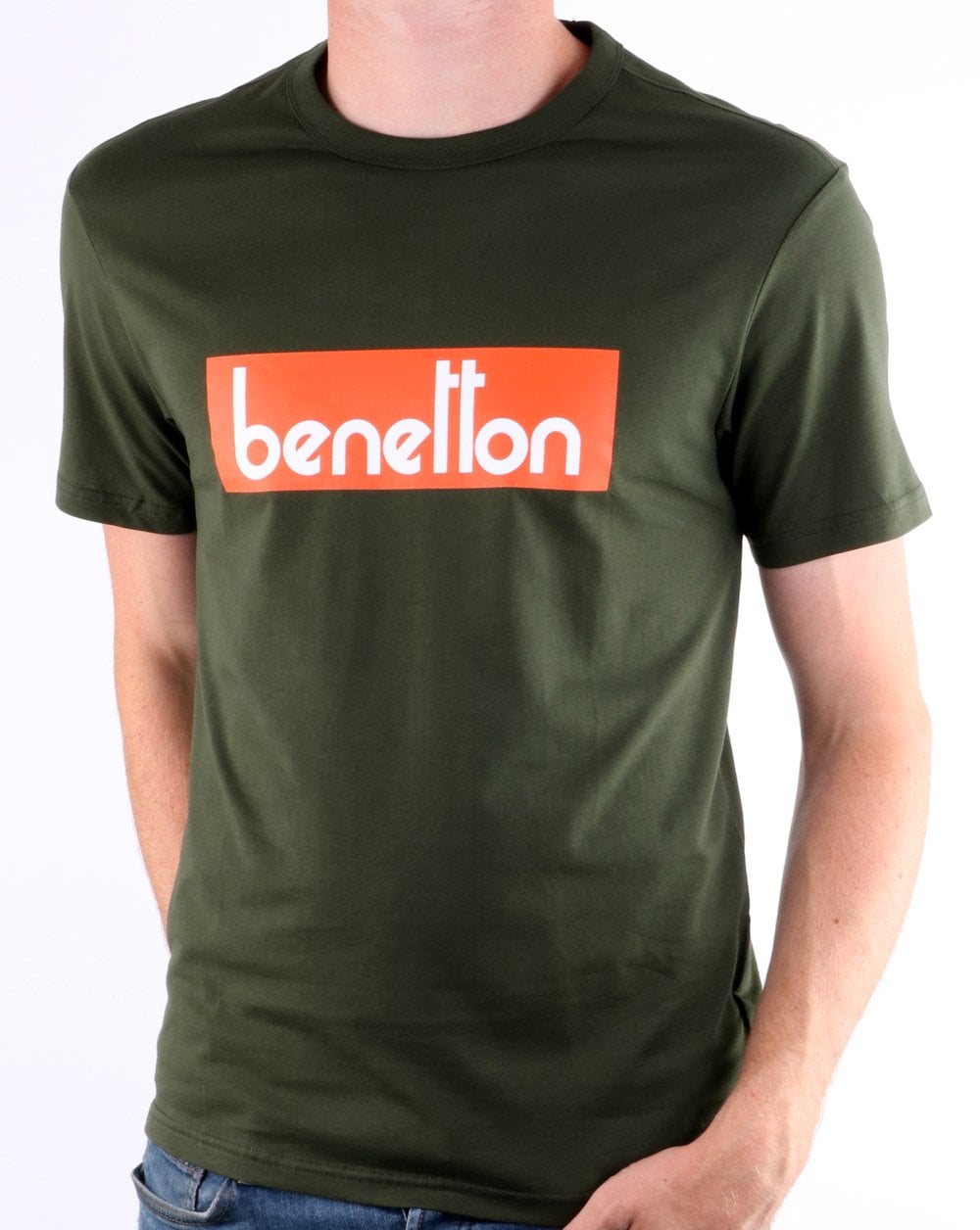 Benetton Box Logo T Shirt Military Green