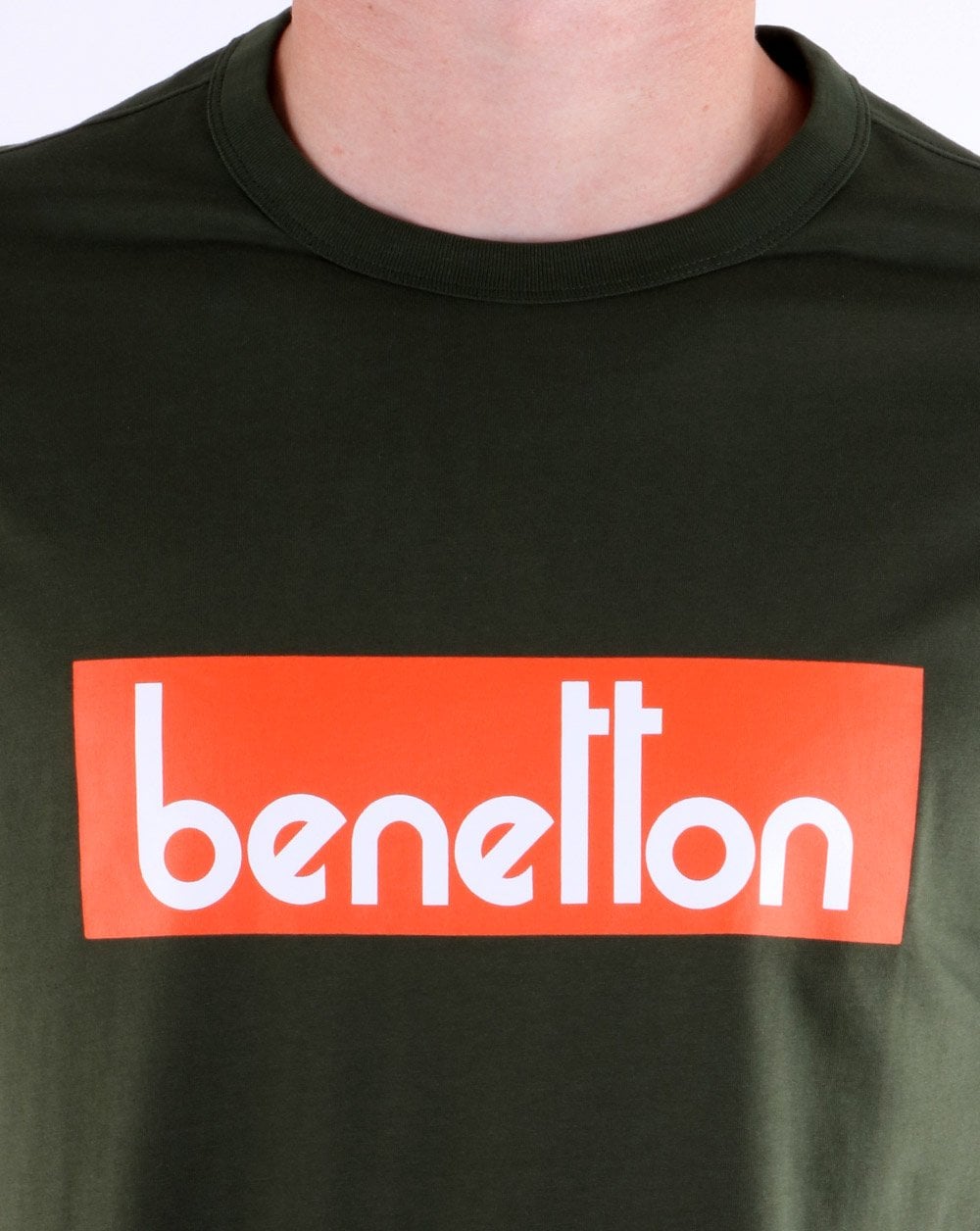 Benetton Box Logo T Shirt Military Green