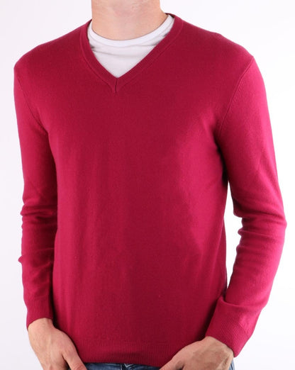 Benetton Merino Wool V-neck Jumper Berry