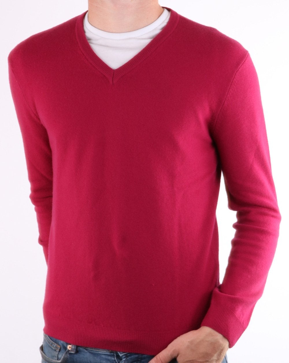 Benetton Merino Wool V-neck Jumper Berry