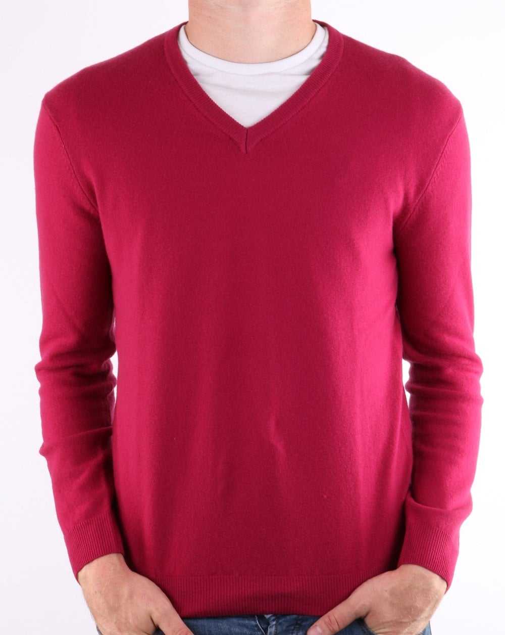 Benetton Merino Wool V-neck Jumper Berry