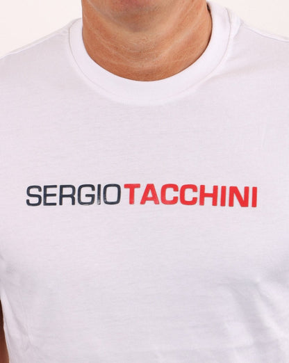 Sergio Tacchini Linear Logo T Shirt White/Navy/Red