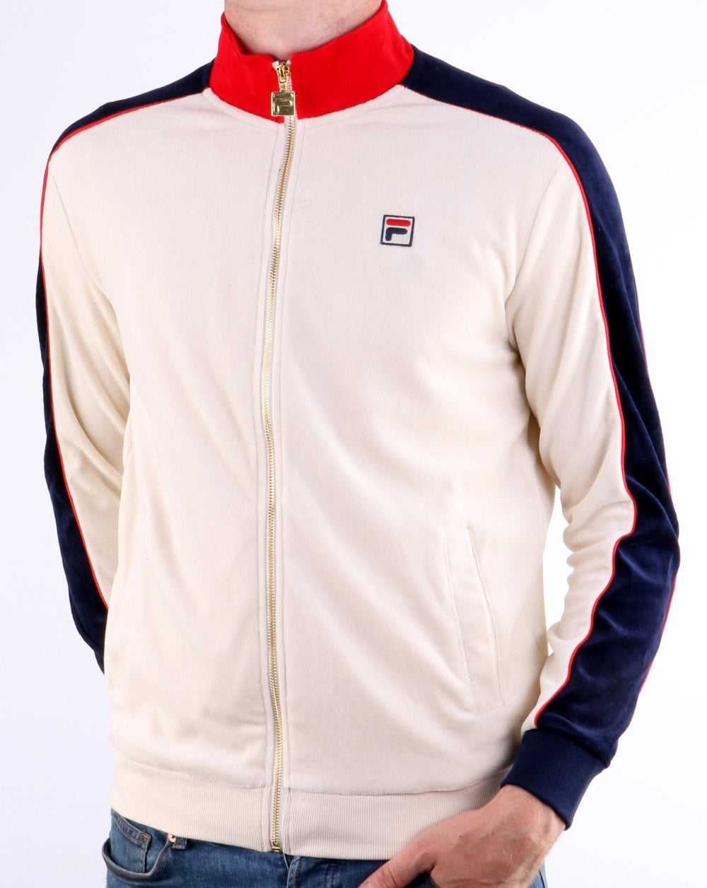 Fila Vintage Velour Track Top Cream/Red/Navy
