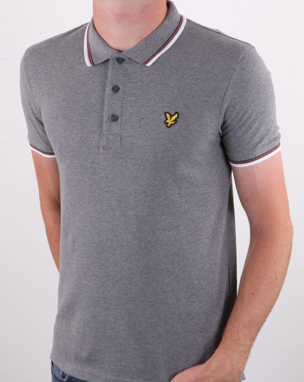 Lyle And Scott Tipped Polo Shirt Mid Grey Marl/white