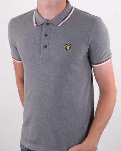 Lyle And Scott Tipped Polo Shirt Mid Grey Marl/white
