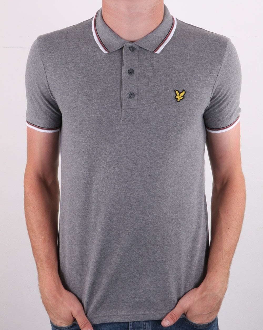 Lyle And Scott Tipped Polo Shirt Mid Grey Marl/white