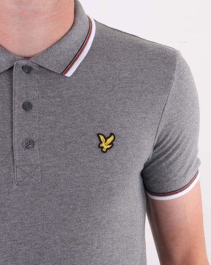 Lyle And Scott Tipped Polo Shirt Mid Grey Marl/white