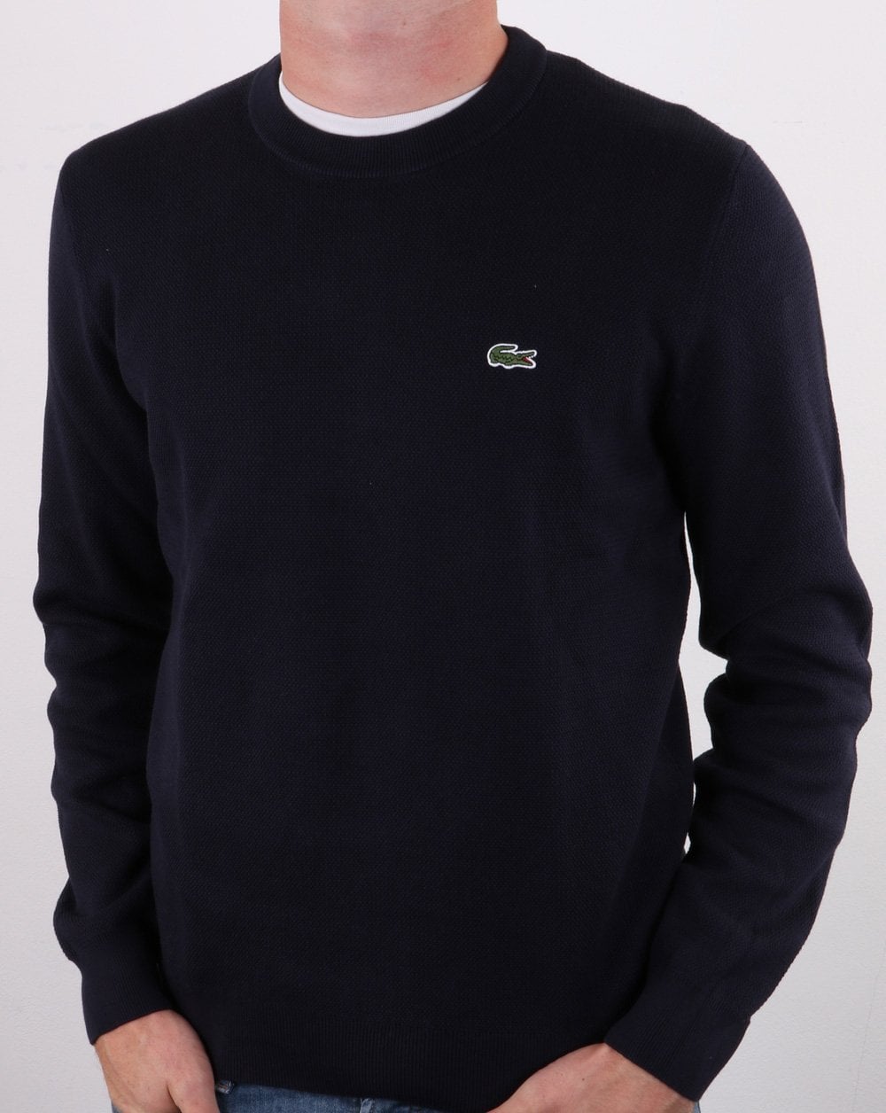 Lacoste Crew Neck Cotton Pique Jumper Navy