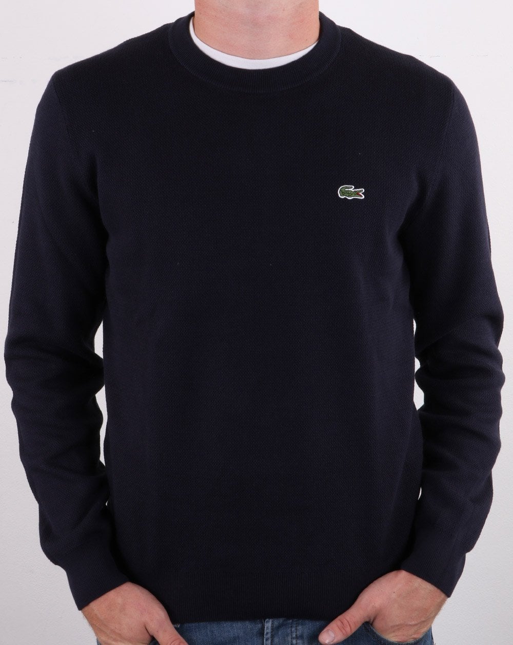 Lacoste Crew Neck Cotton Pique Jumper Navy
