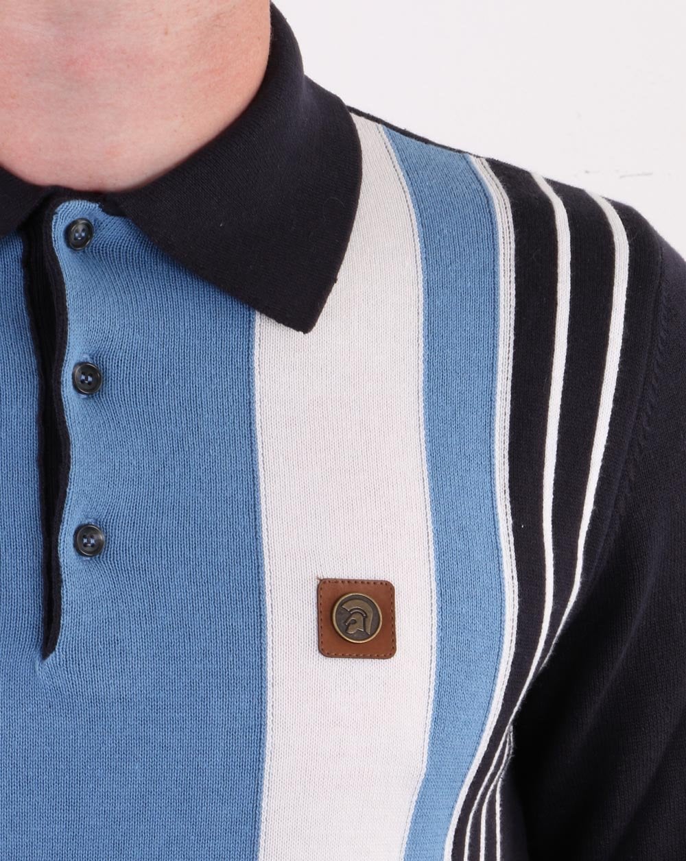 Trojan Multi-stripe Long Sleeve Knit Polo Navy