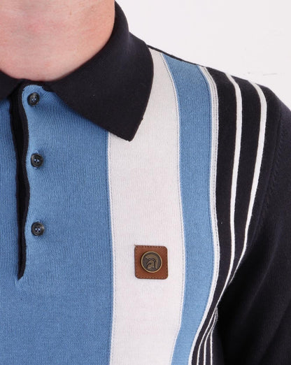 Trojan Multi-stripe Long Sleeve Knit Polo Navy