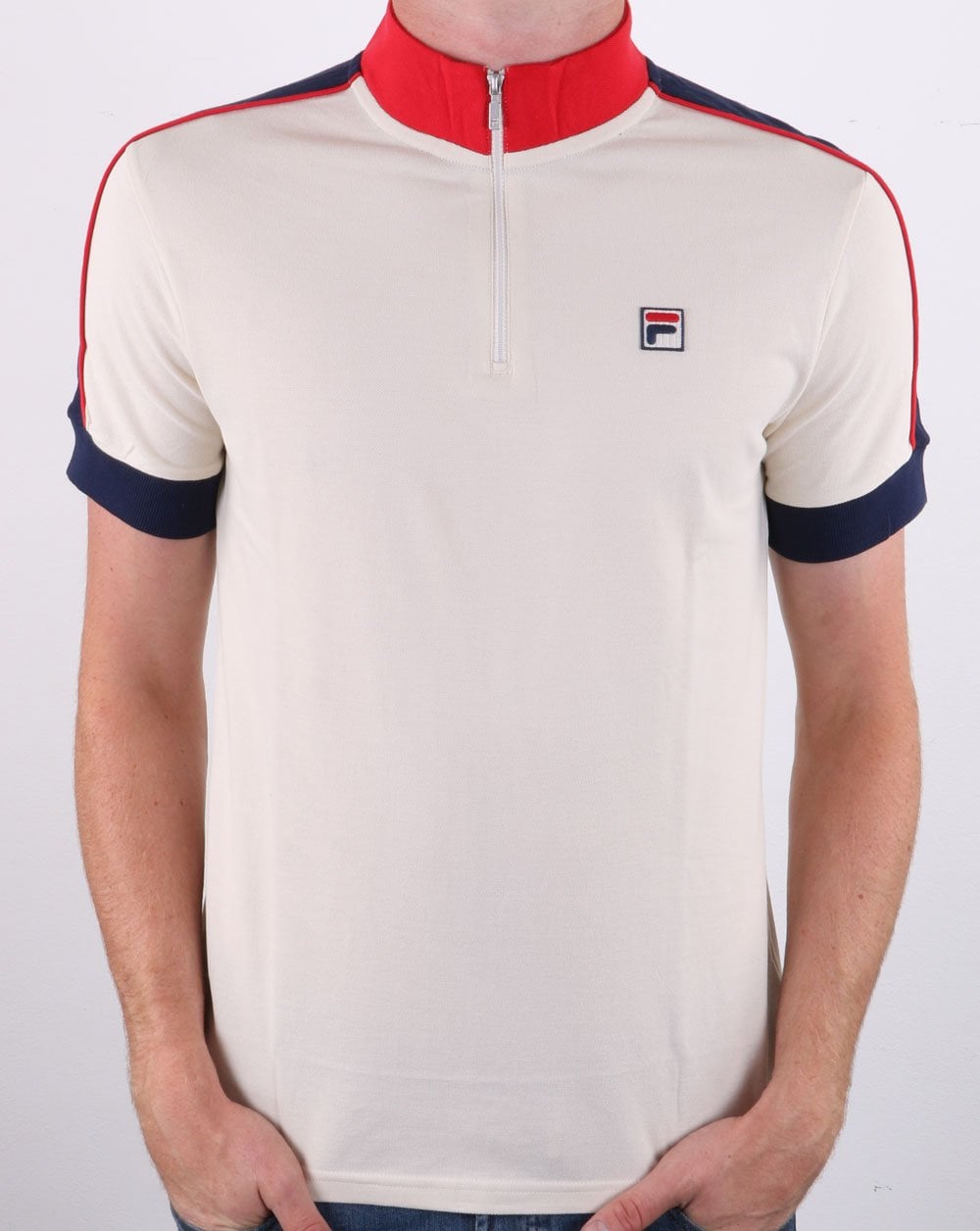 Fila Vintage half Zip Polo Shirt off White/Navy/Red