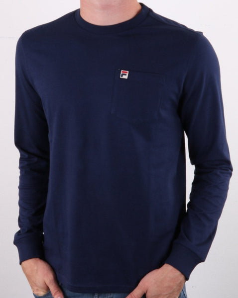 Fila Vintage Long Sleeve Pocket T Shirt Navy