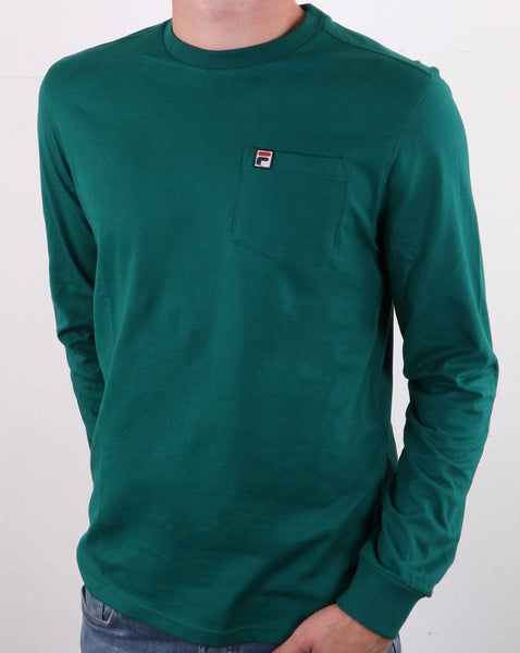 Fila Vintage Long Sleeve Pocket T Shirt Green