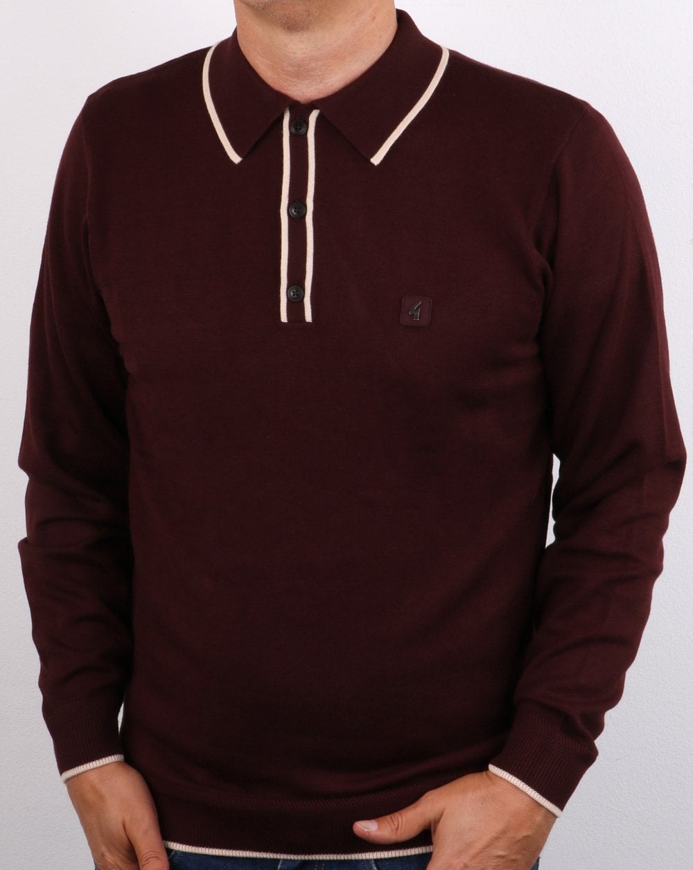 Gabicci Vintage Linekar Long Sleeve Polo Deep Port
