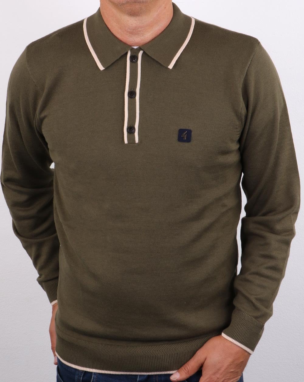 Gabicci Vintage Linekar Long Sleeve Polo Olive