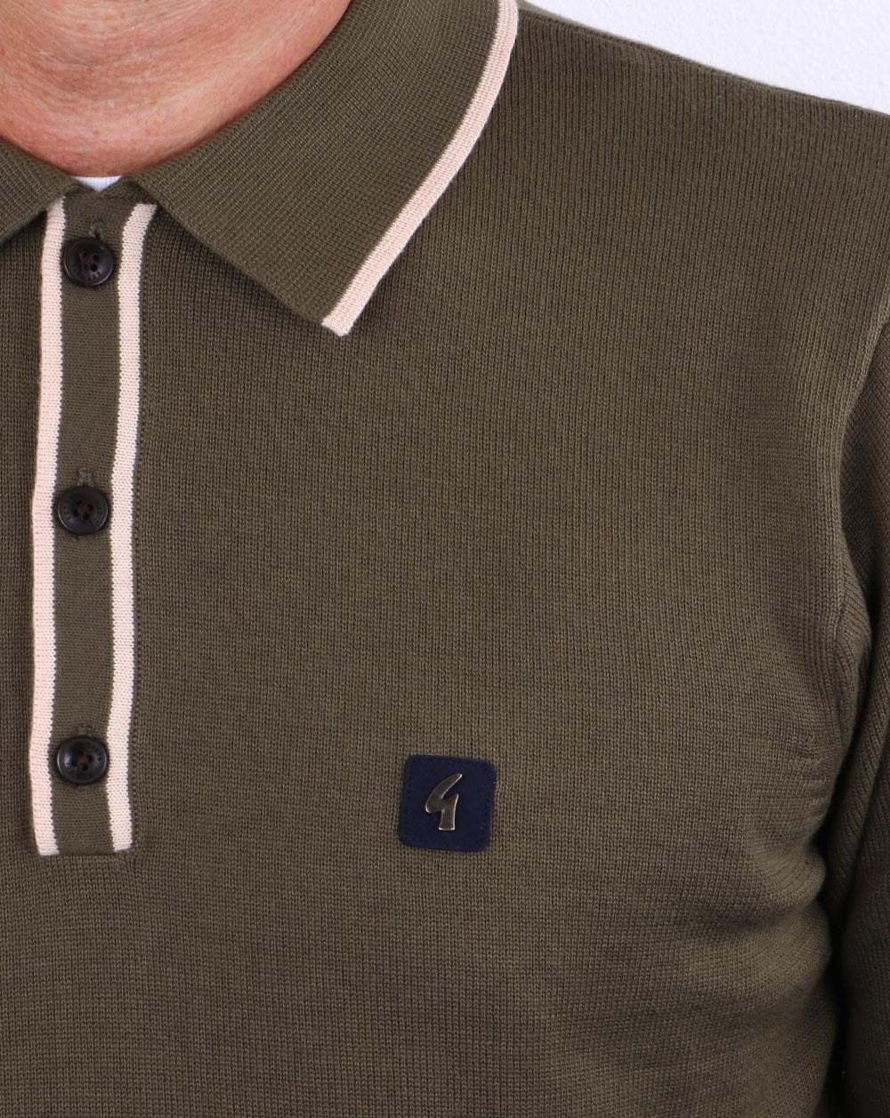 Gabicci Vintage Linekar Long Sleeve Polo Olive