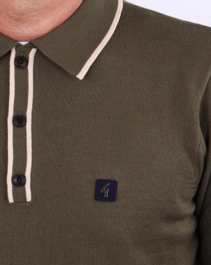 Gabicci Vintage Linekar Long Sleeve Polo Olive