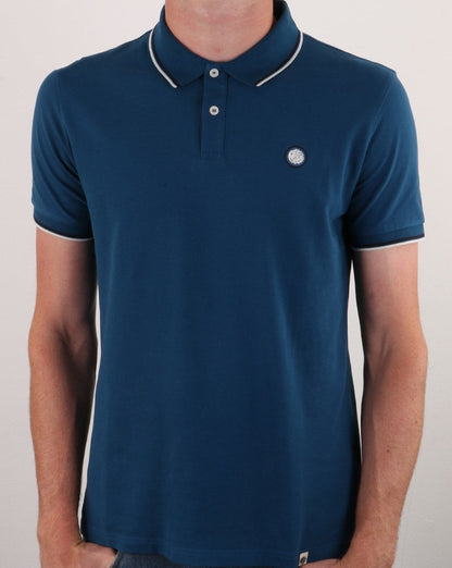 Pretty Green Polo Shirt Blue - Pique Cotton - Barton