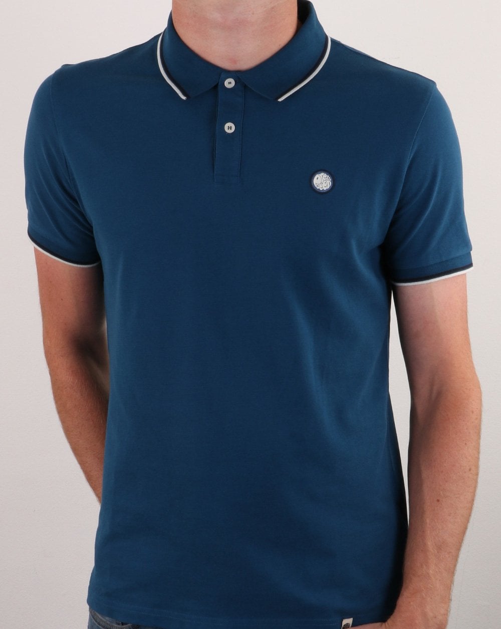 Pretty Green Polo Shirt Blue - Pique Cotton - Barton