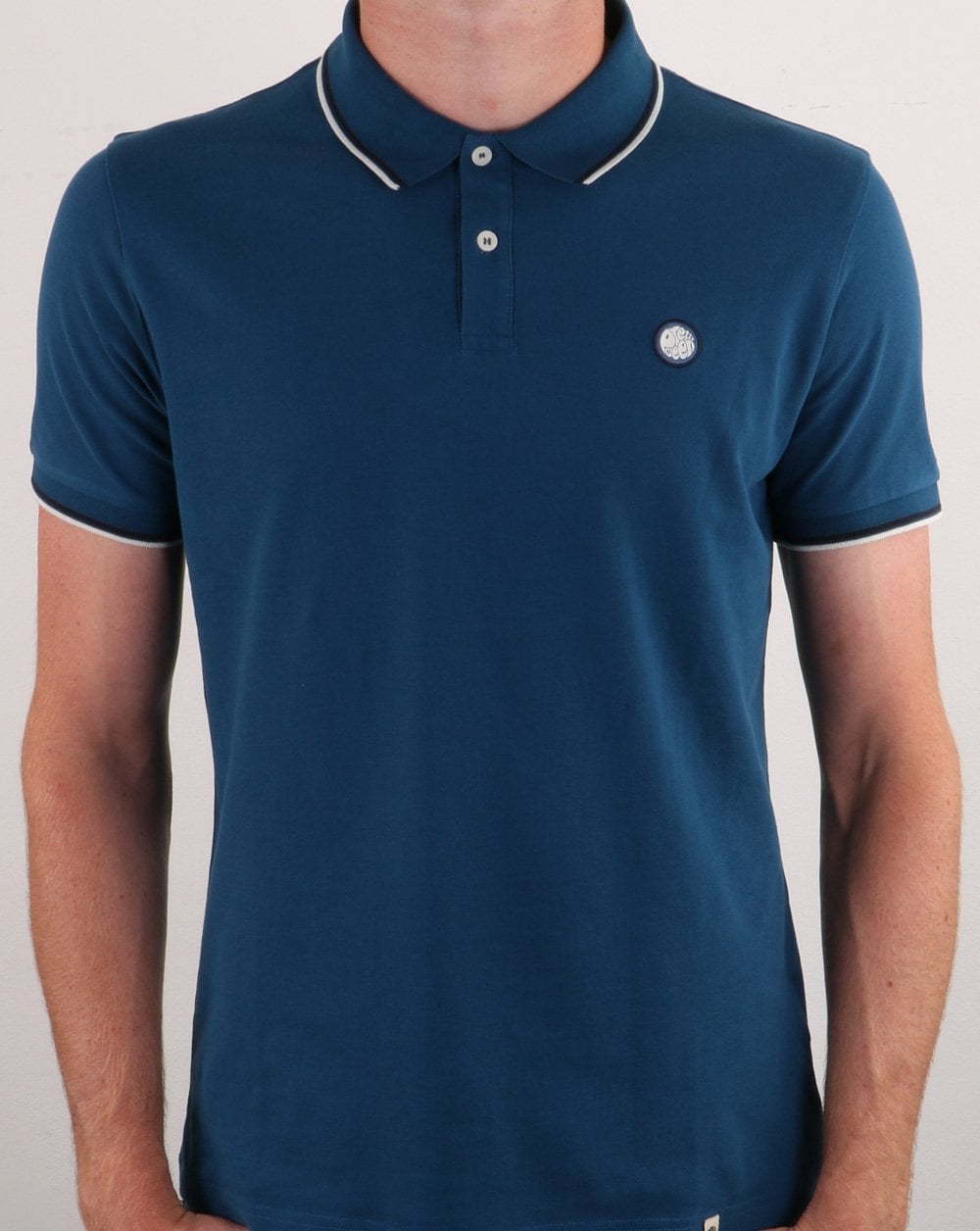 Pretty Green Polo Shirt Blue - Pique Cotton - Barton