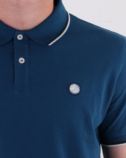 Pretty Green Polo Shirt Blue - Pique Cotton - Barton