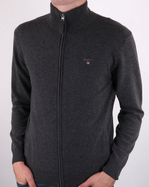 Gant Superfine Lambswool Zip Cardigan Dark Grey