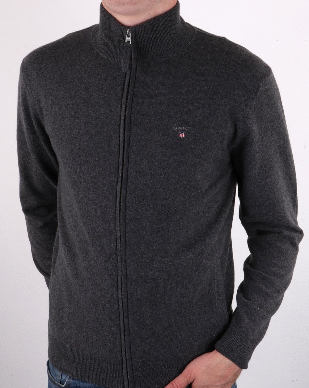Gant Superfine Lambswool Zip Cardigan Dark Grey