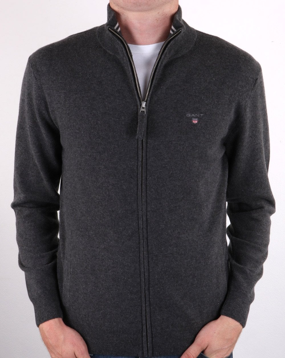 Gant Superfine Lambswool Zip Cardigan Dark Grey