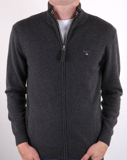 Gant Superfine Lambswool Zip Cardigan Dark Grey