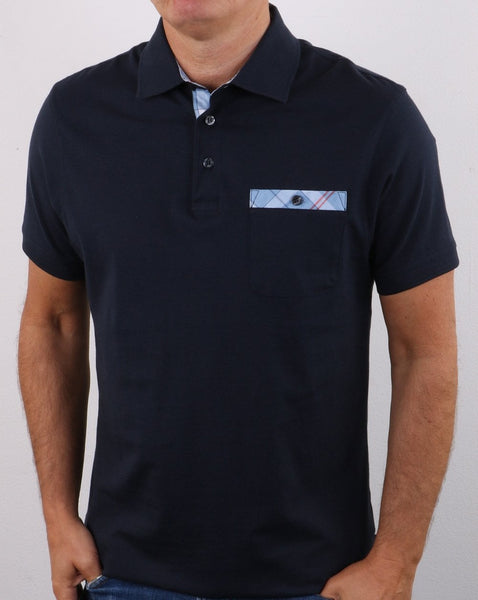 Barbour Tartan Pocket Polo Shirt Navy