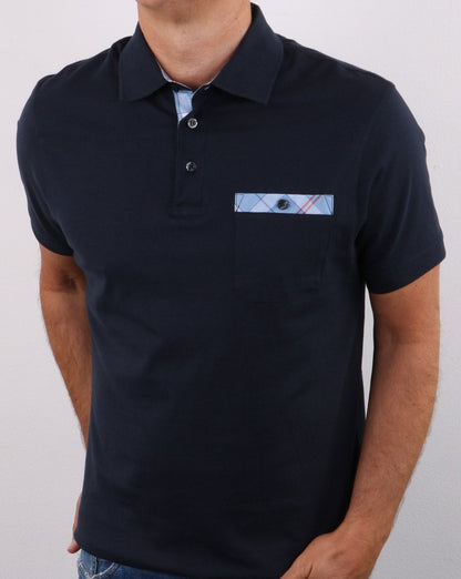 Barbour Tartan Pocket Polo Shirt Navy