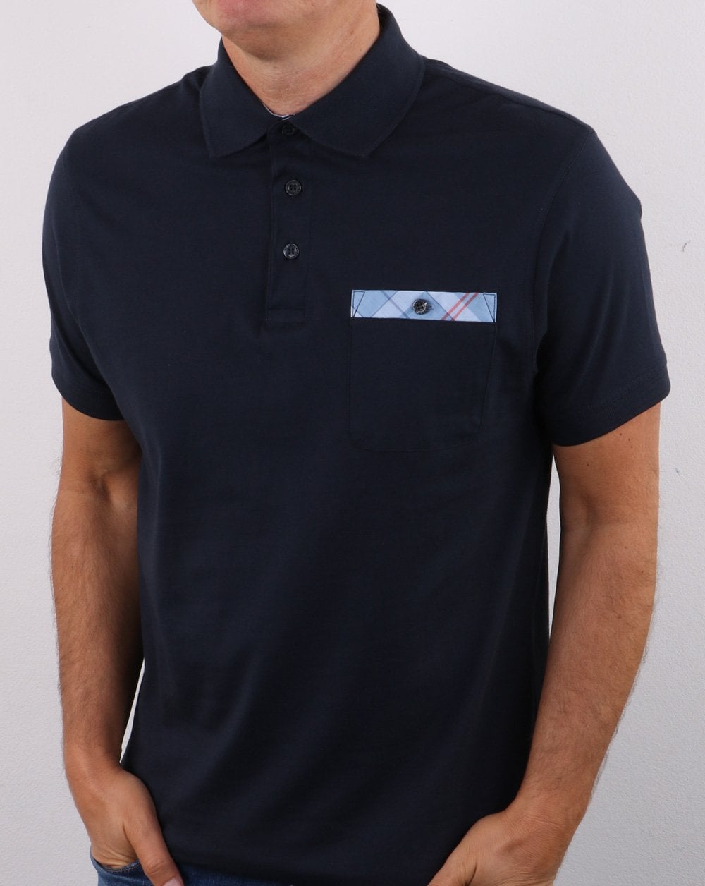 Barbour Tartan Pocket Polo Shirt Navy