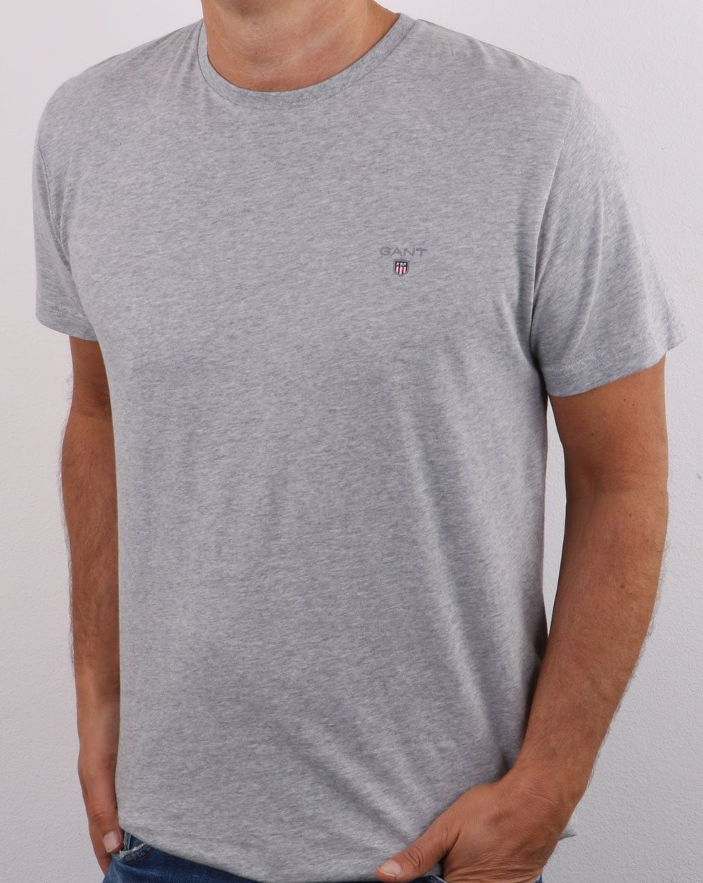 Gant Solid Crew Neck T Shirt Light Grey Melange