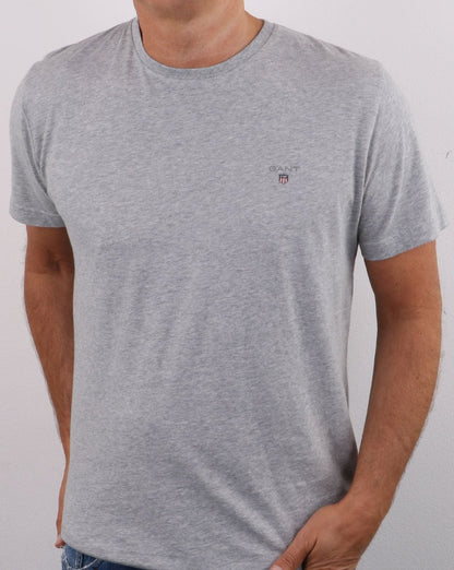 Gant Solid Crew Neck T Shirt Light Grey Melange