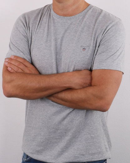 Gant Solid Crew Neck T Shirt Light Grey Melange