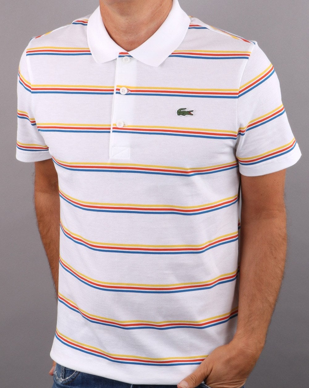 Lacoste Striped Polo Shirt White