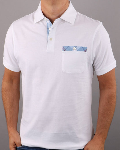 Barbour Tartan Pocket Polo Shirt White