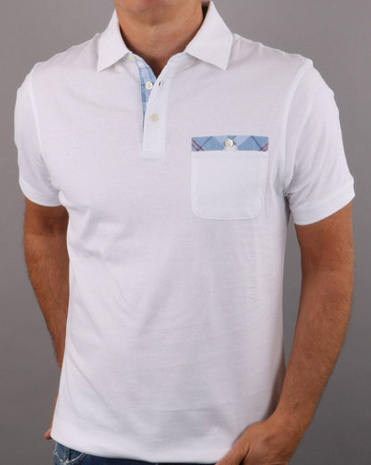 Barbour Tartan Pocket Polo Shirt White